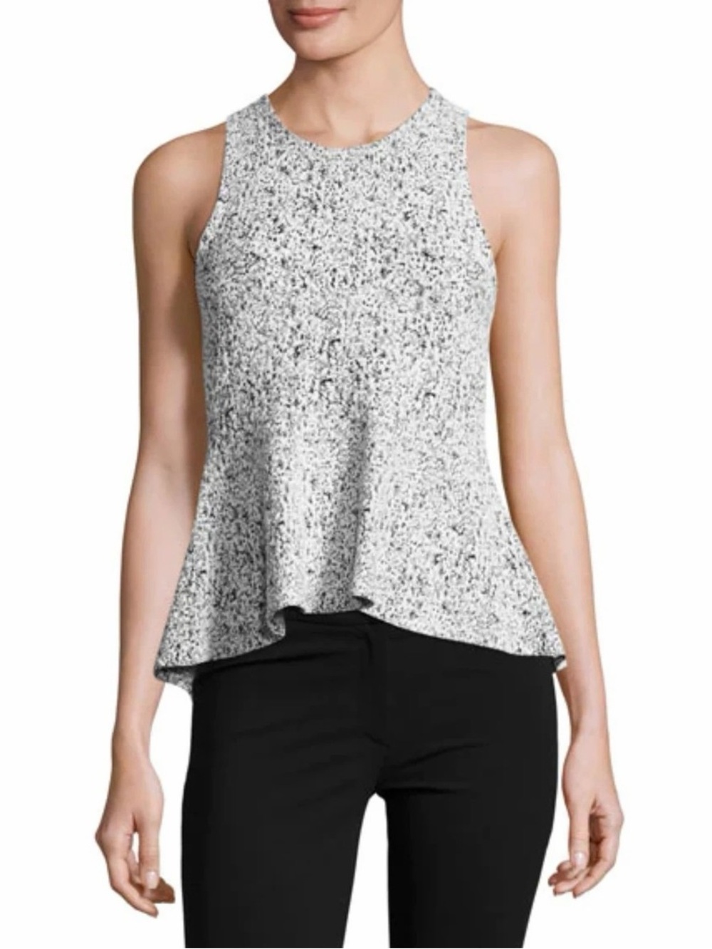 THEORY Colisha Cream Black Lustrate Peplum Stretch Top Women’s Size S Small